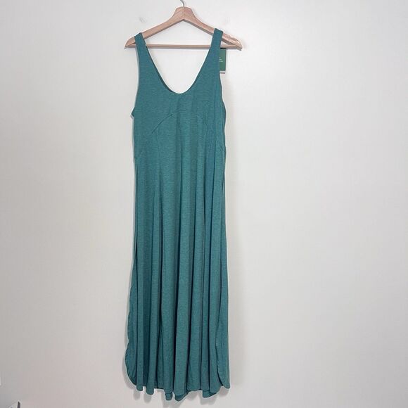 Halara U Neck Dress Sleeveless Stretchy Flowy Maxi Green Athleisure Lagenlook L - Picture 7 of 9